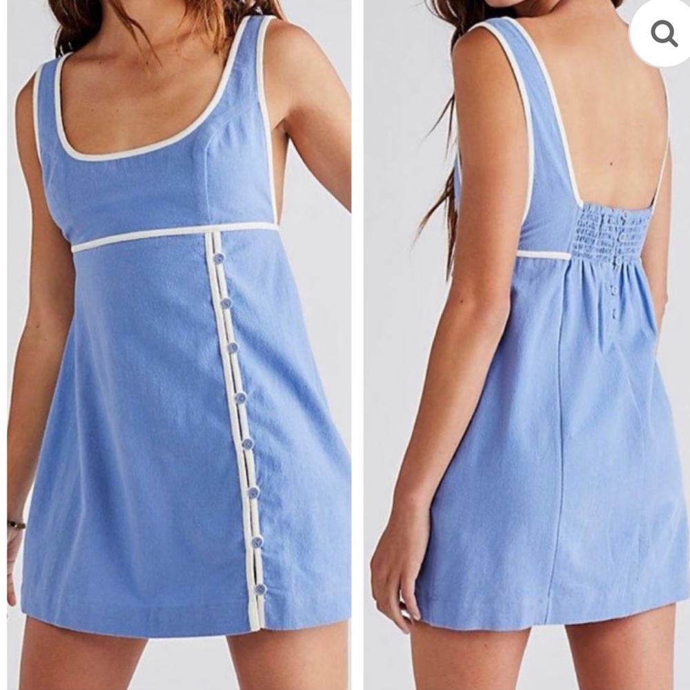free people vivian button up tennis dress blue XL